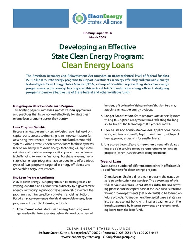 Developing An Effective State Clean Energy Program: Clean Energy Loans - Clean Energy States ...