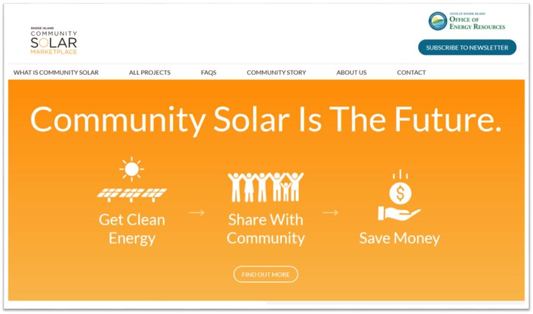 Rhode Island's Community Solar Marketplace Website, an initiative of CESA's SES project. Photo Credit: Rhode Island Office of Energy Resources. 